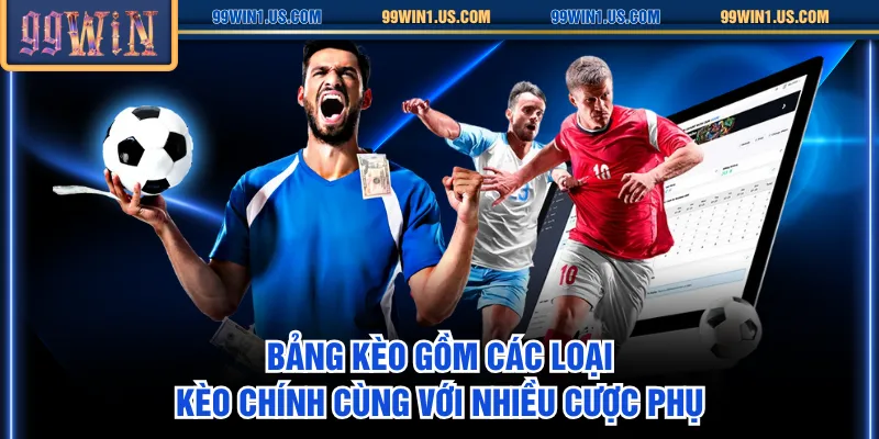 Bảng kèo gồm các loại kèo chính cùng với nhiều cược phụ