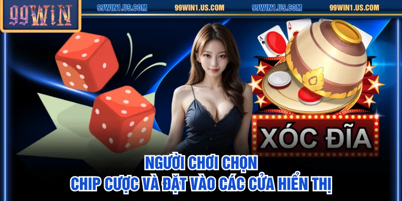 Người chơi chọn chip cược và đặt vào các cửa hiển thị